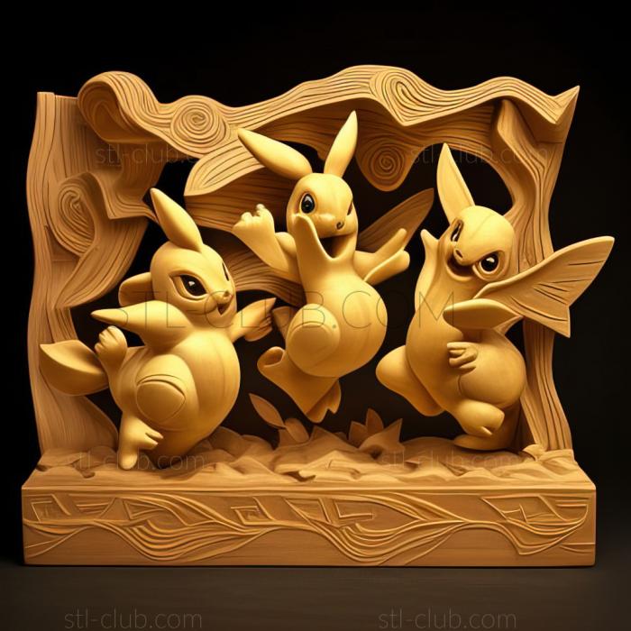 3D model Dancing With the Ducklett Trio Pikachu VS Meguroco VS K (STL)